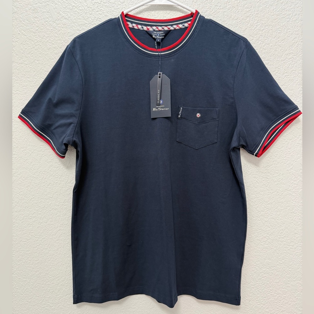 Ben Sherman Collegiate Ringer Dark Crewneck Tee w/ red and white trim